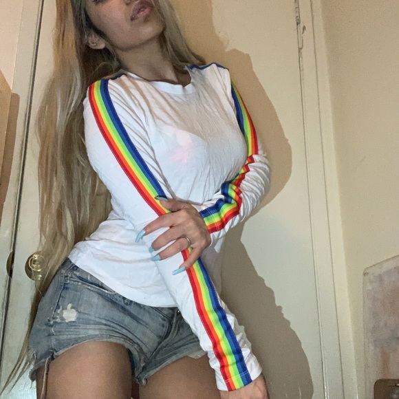 Forever 21 Tops - Rainbow White Long Sleeve